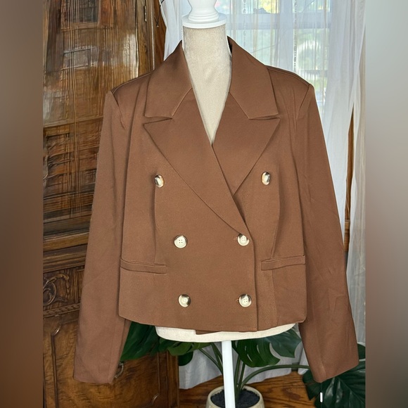 Avec Les Filles Brown Double-Breasted Blazer - Picture 7 of 11